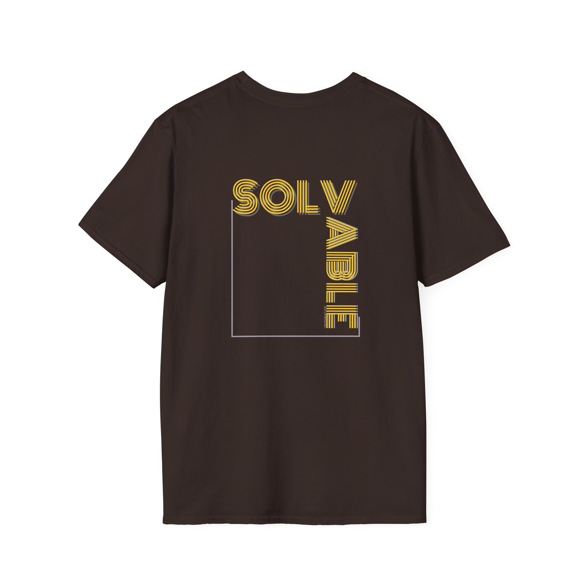 Solvable Graphic T-Shirt — Gold Text Puzzle Design