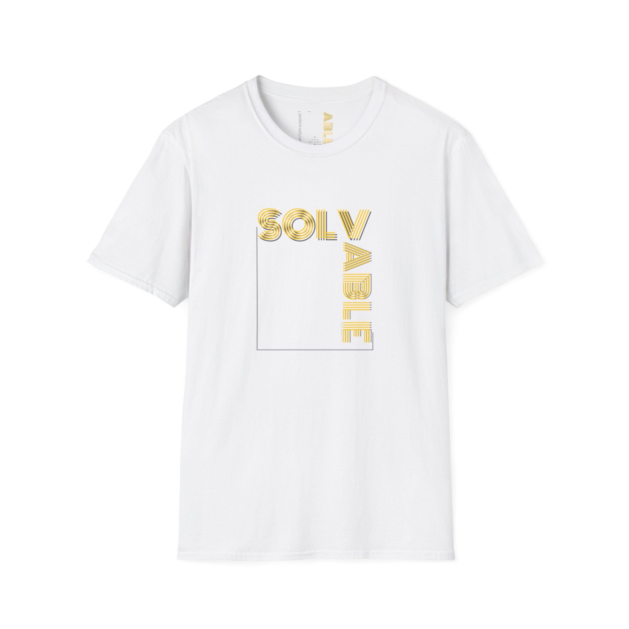 Solvable Graphic T-Shirt — Gold Text Puzzle Design