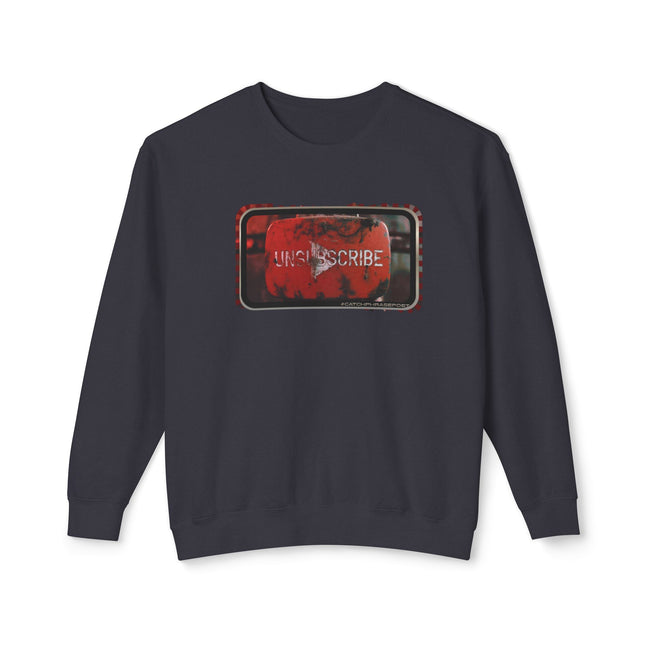 Unsubscribe Distressed Premium Crewneck Sweatshirt — Red 'Unsubscribe' Quote