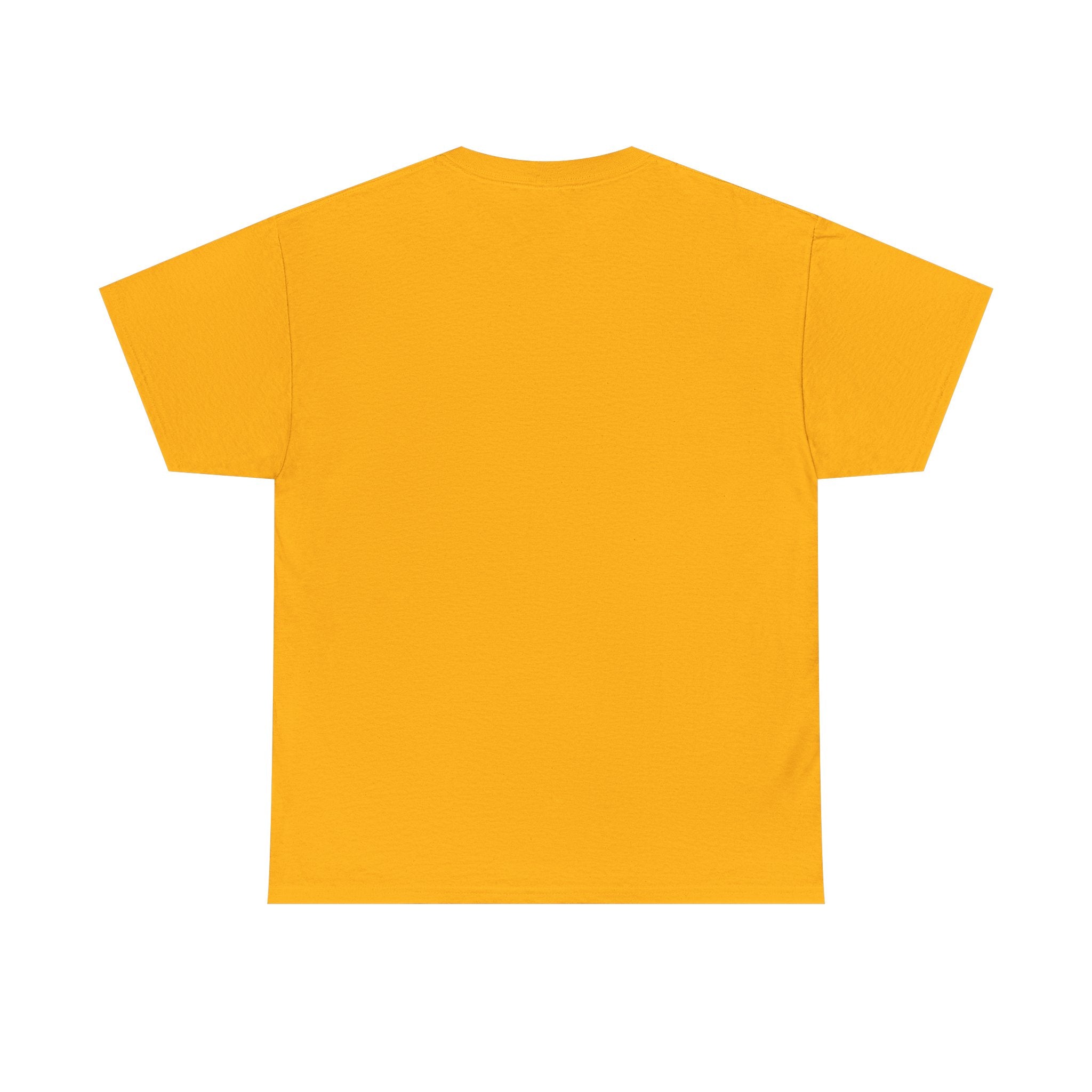 Plain yellow unisex cotton t-shirt, back view, minimalist style clothing