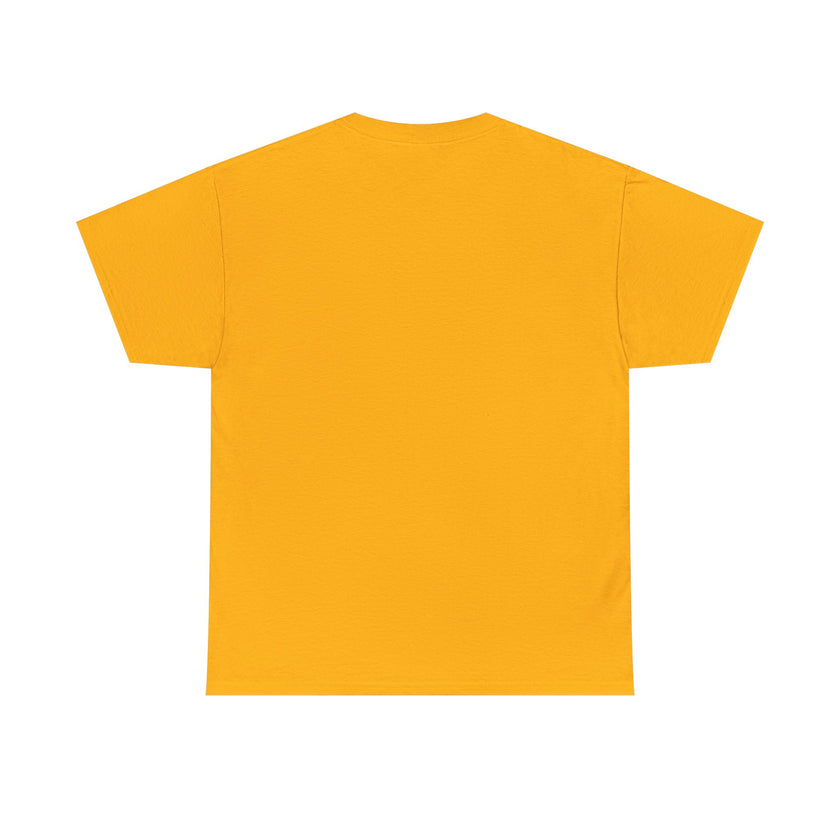 Plain yellow unisex cotton t-shirt, back view, minimalist style clothing