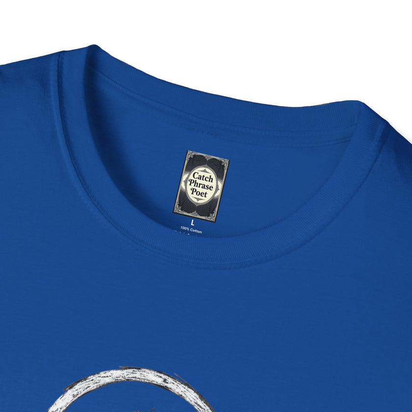 Blue cotton t-shirt with Catch Phrase Poet label and round neckline