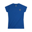Royal blue women's t-shirt with small embroidered crest on the left chest