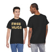 Free Hugs Tee | Retro Gold Stripe Text, Casual Comfort Shirt Smile Everyone