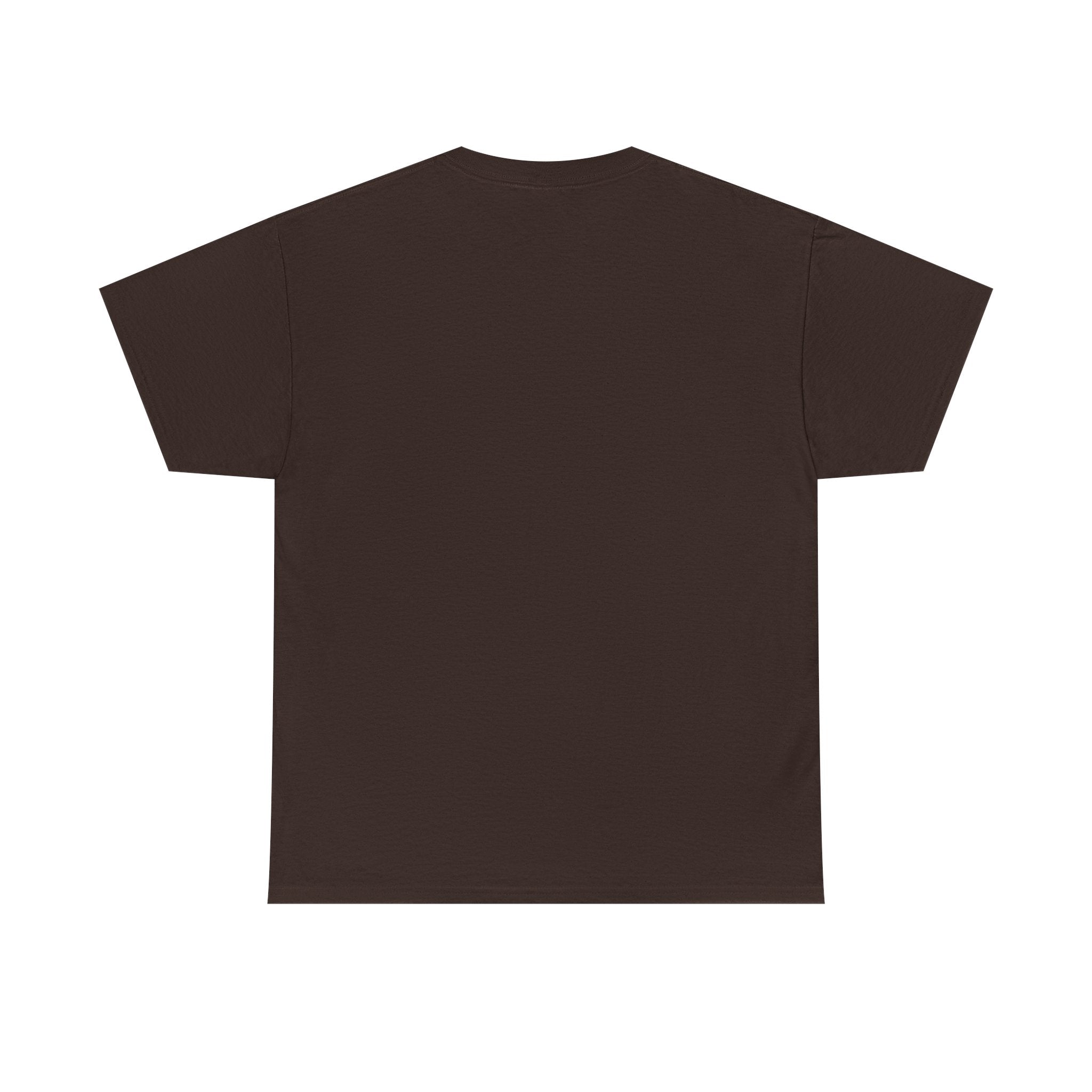 Plain dark brown short sleeve unisex t-shirt, back view, minimalist style