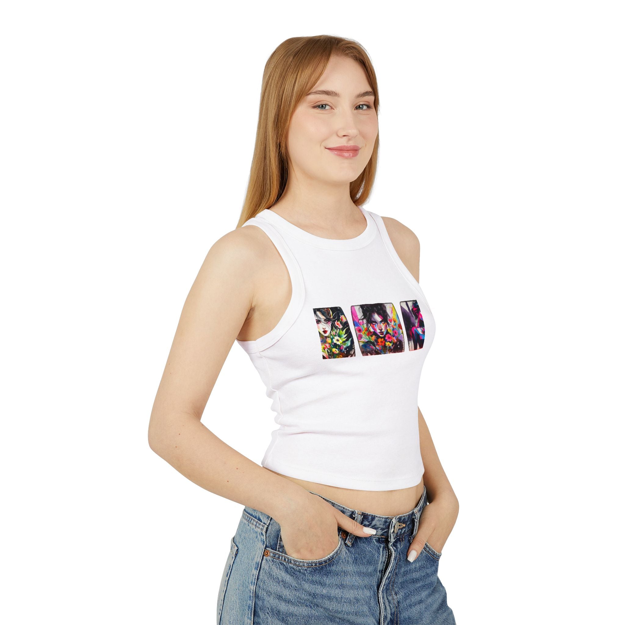 Floral Triptych Portrait Racer Tank — Women's Micro Rib Tank