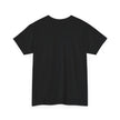 Back view of plain black cotton t-shirt on white background