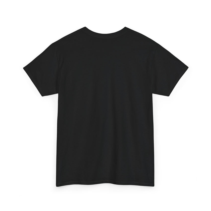 Back view of plain black cotton t-shirt on white background