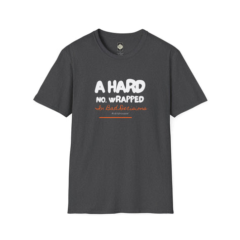 Dark grey t-shirt with white and orange motivational text graphic, casual unisex design