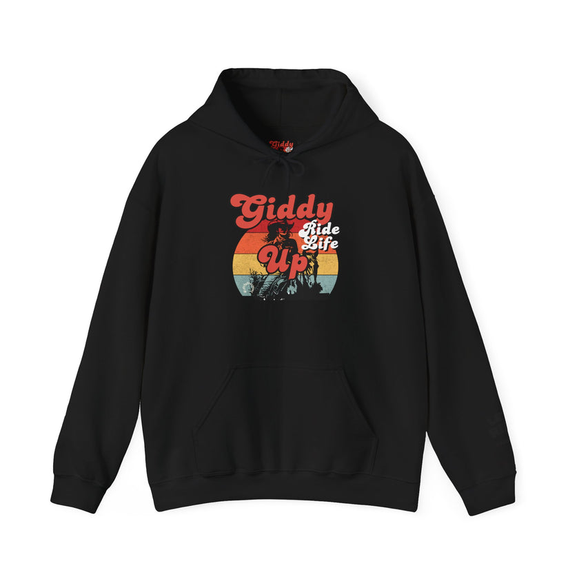 Giddy Up Retro Sunset Cowboy Hoodie | Ride Life Western Graphic