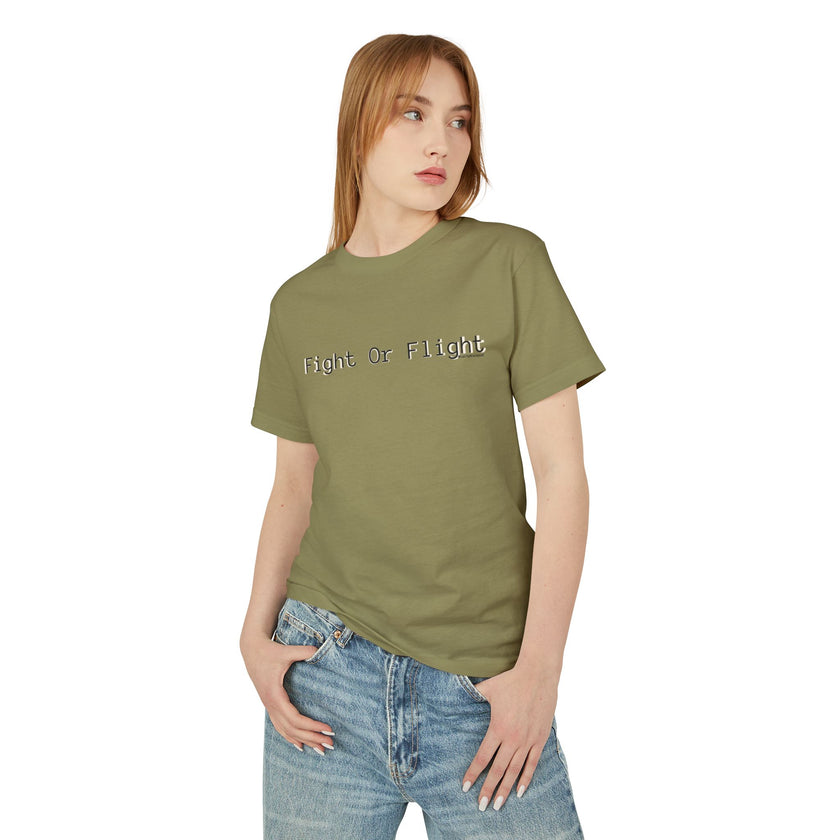 Fight or Flight Tee — Retro Typewriter Text Cotton T-Shirt