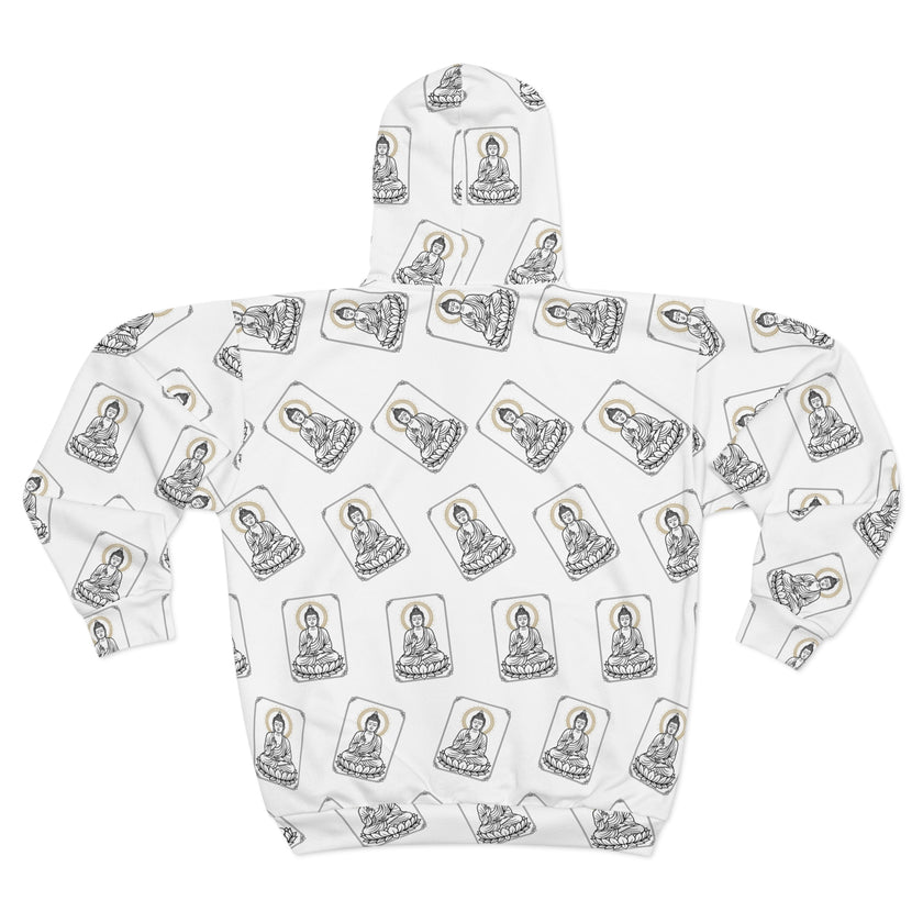 Buddha Pattern Zip Hoodie — Spiritual Streetwear