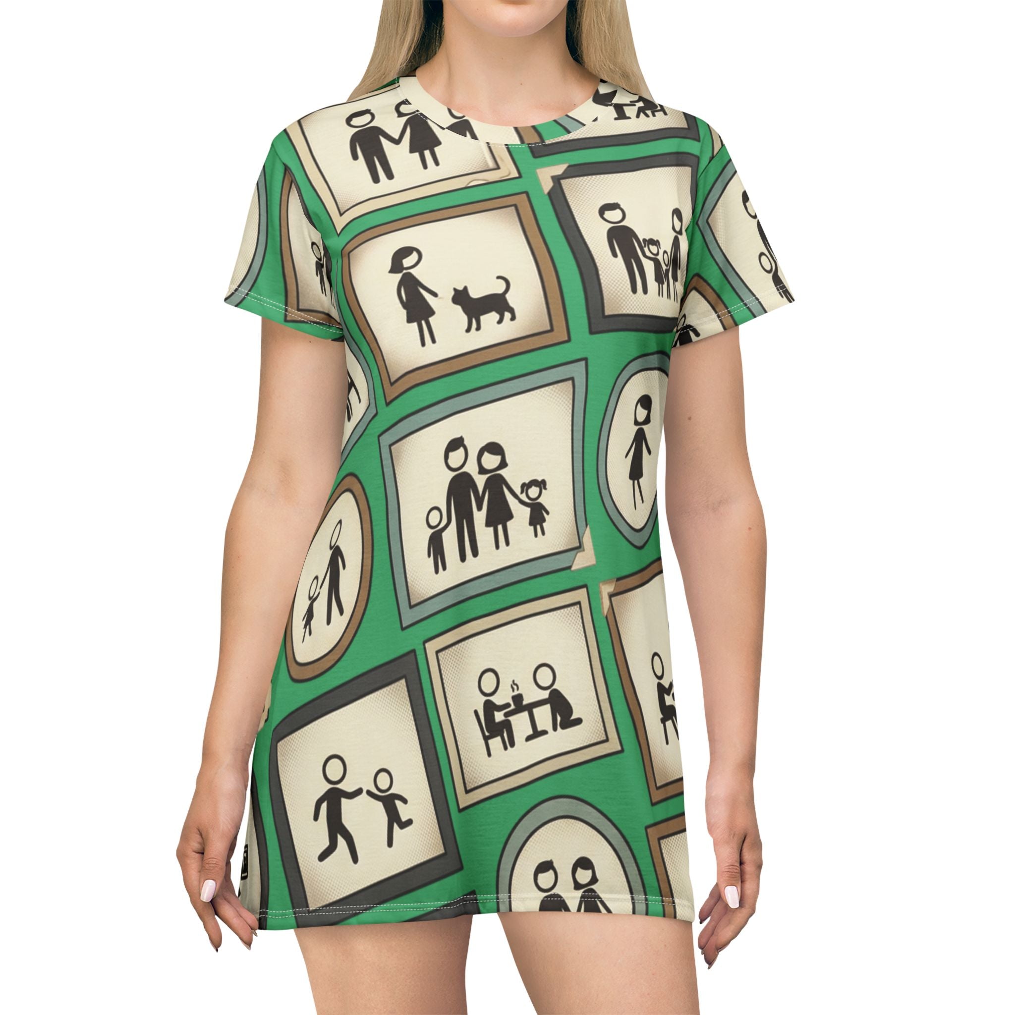 Family Icons All-Over Print T-Shirt Dress — Retro Frames Pattern