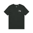 Black t-shirt with 'Still waiting for the plot twist' text and arrow graphic on the front chest.