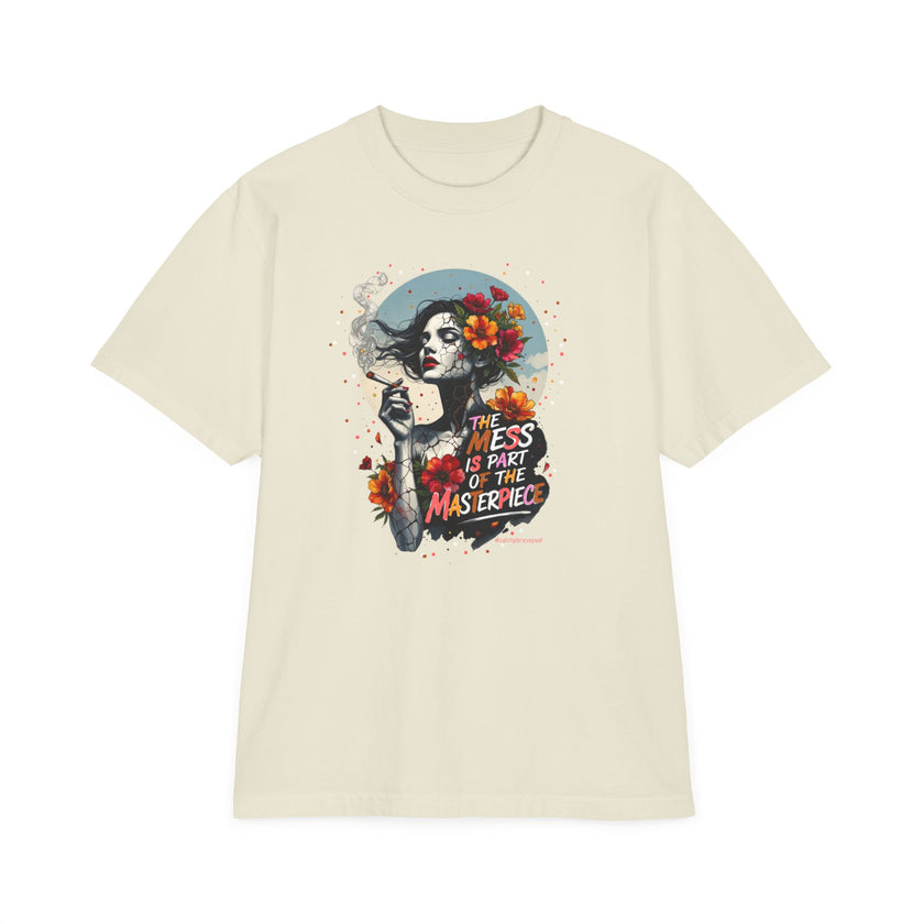 “The Mess Is Part of the Masterpiece” Floral Portrait T-Shirt
