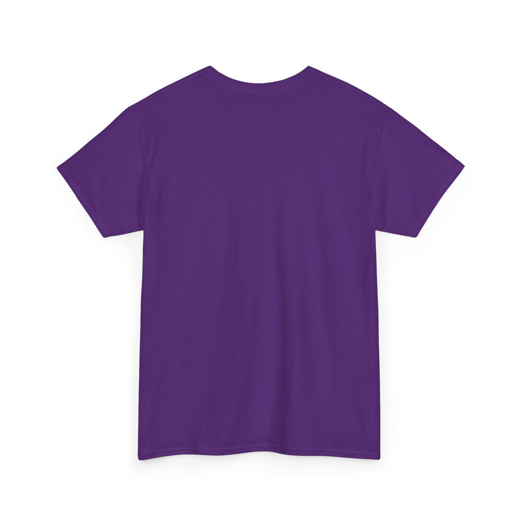 Back view of plain purple unisex cotton t-shirt on white background