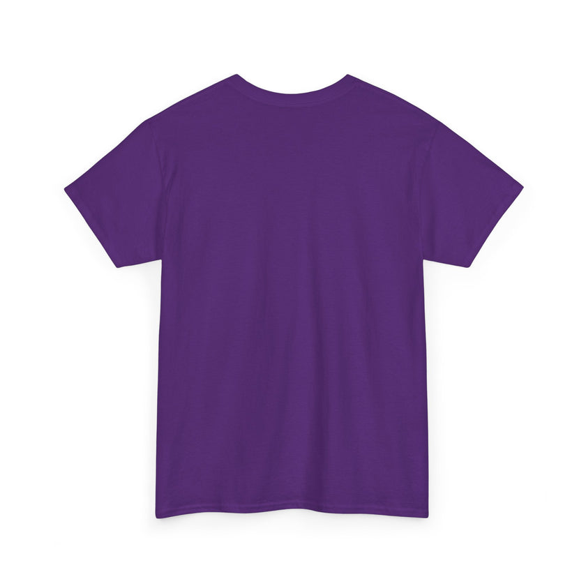 Back view of plain purple unisex cotton t-shirt on white background