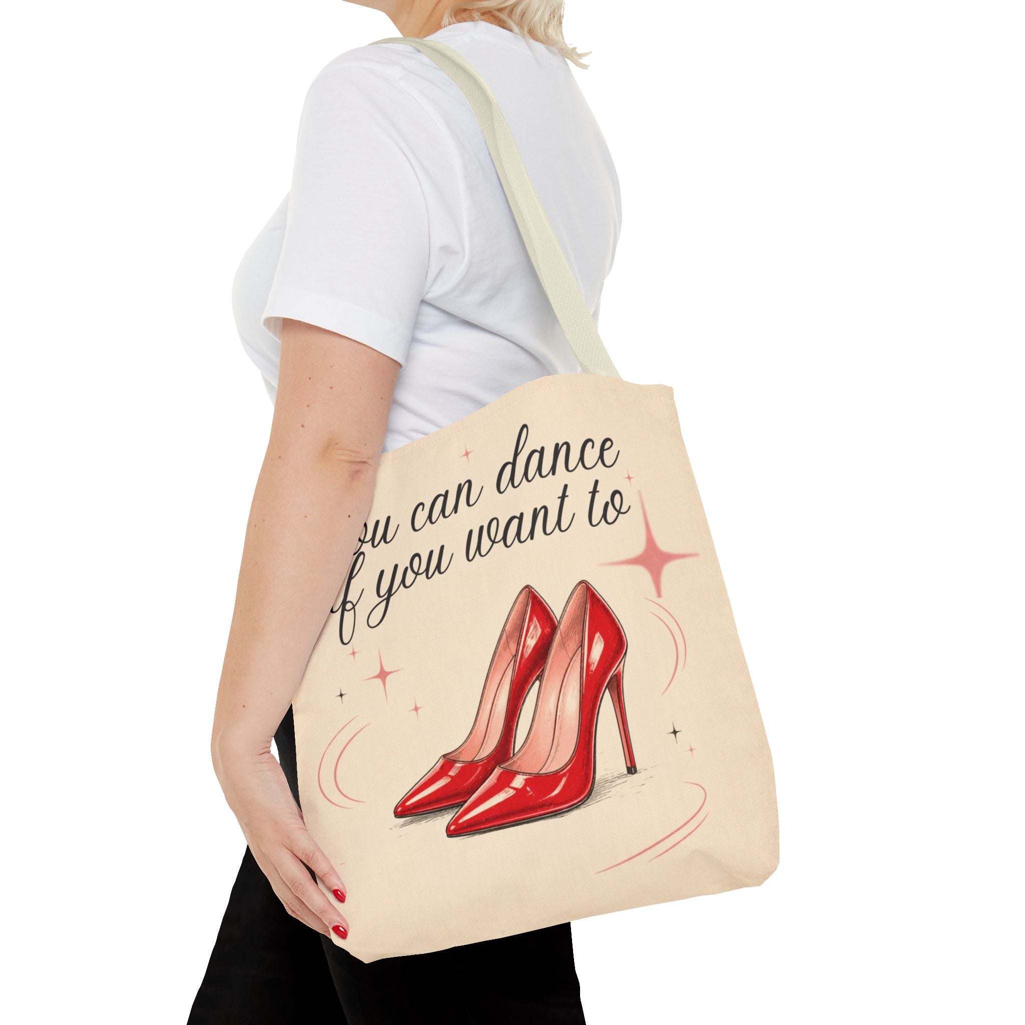 Tote Bag — “You Can Dance If You Want To” Red Heels Canvas Tote