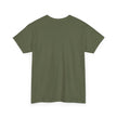 Olive green short sleeve cotton t-shirt, flat lay, plain back view