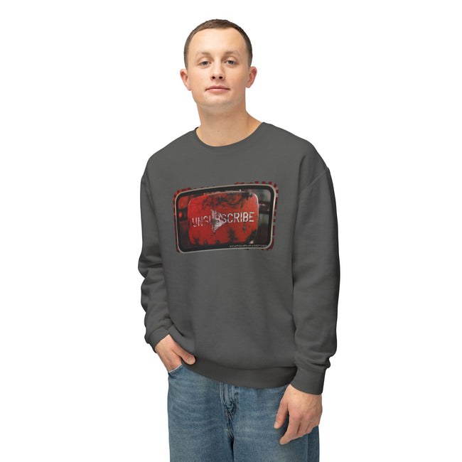 Unsubscribe Distressed Premium Crewneck Sweatshirt — Red 'Unsubscribe' Quote