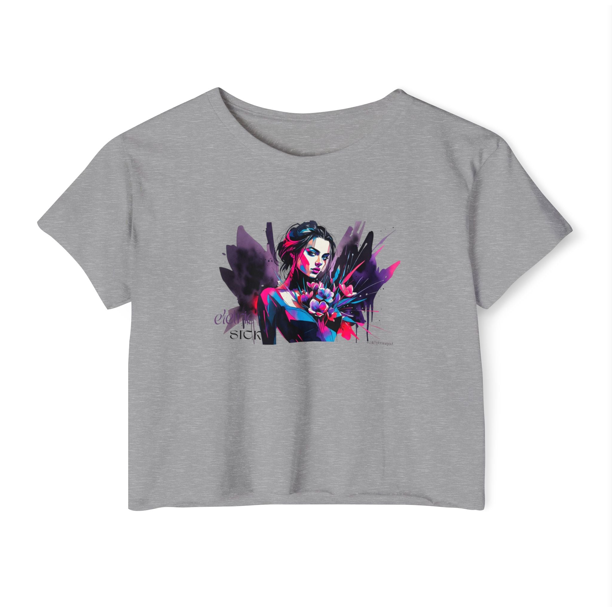 Neon Floral Portrait Festival Women's Crop Top — 'Festival Vibes'