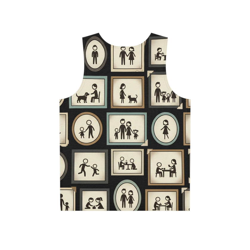Men's Tank Top — Vintage Family Stick Figure Collage All-Over Print
