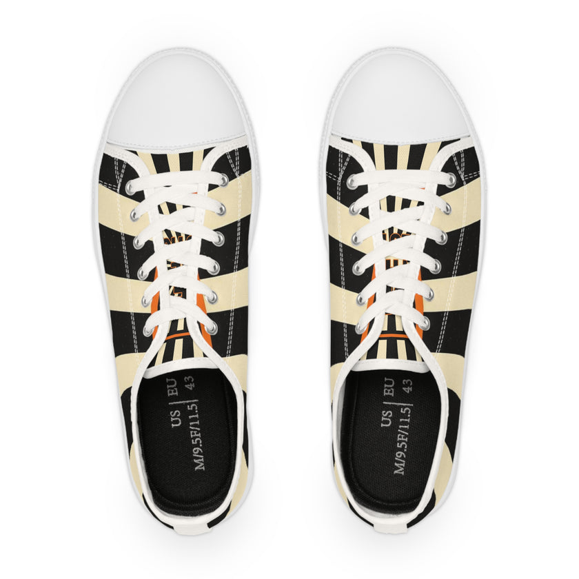 Solution Striped Low Top Sneakers — Black & Cream Retro Athletic Shoes