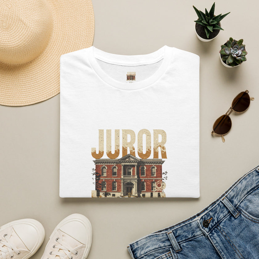 'Juror' tee, lifestyle view — Catch Phrase Poet