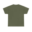 Plain olive green unisex t-shirt with short sleeves, back view