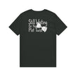 Black t-shirt with 'Still Waiting for the Plot Twist' text and illustrated hourglass on back