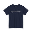 Navy blue t-shirt with white 'de-part-men-tal-ized' text graphic, creative apparel