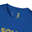 Solvable Graphic T-Shirt — Gold Text Puzzle Design