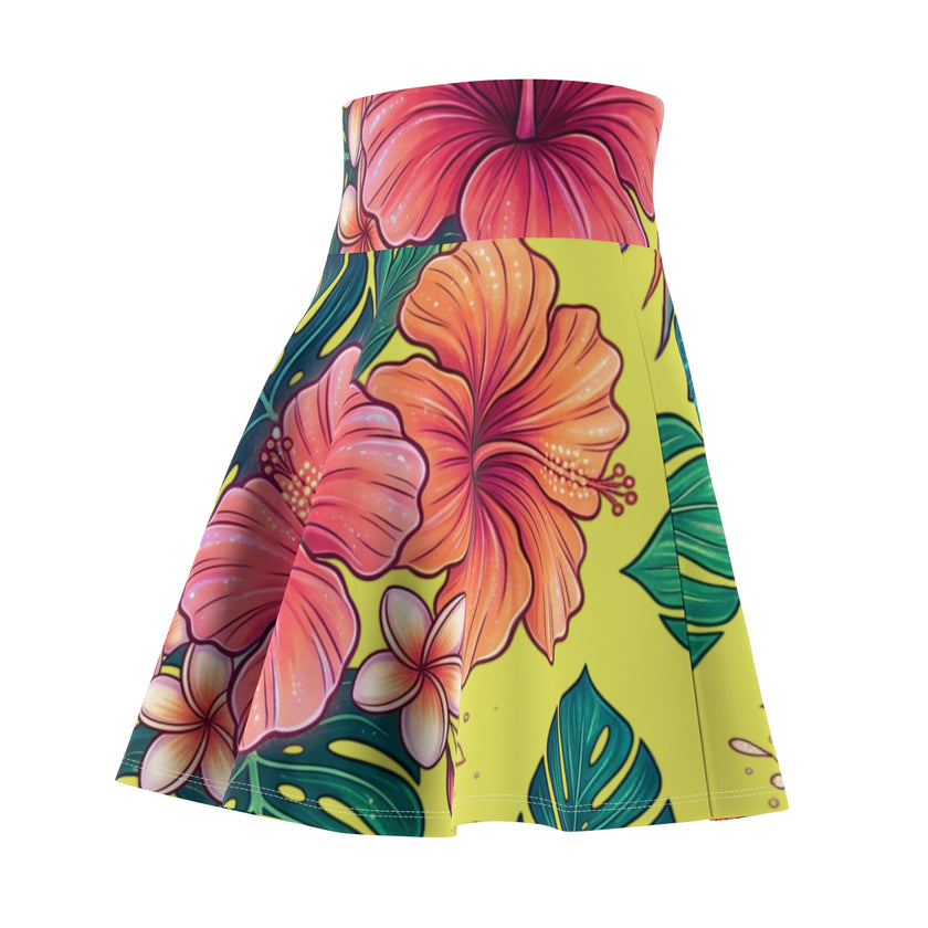 Tropical Hibiscus Skater Skirt — Floral Yellow AOP
