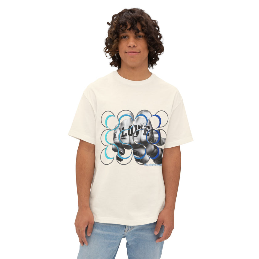 Graphic Tee — 'Love' Metallic Bubble Design Oversized Boxy T-Shirt