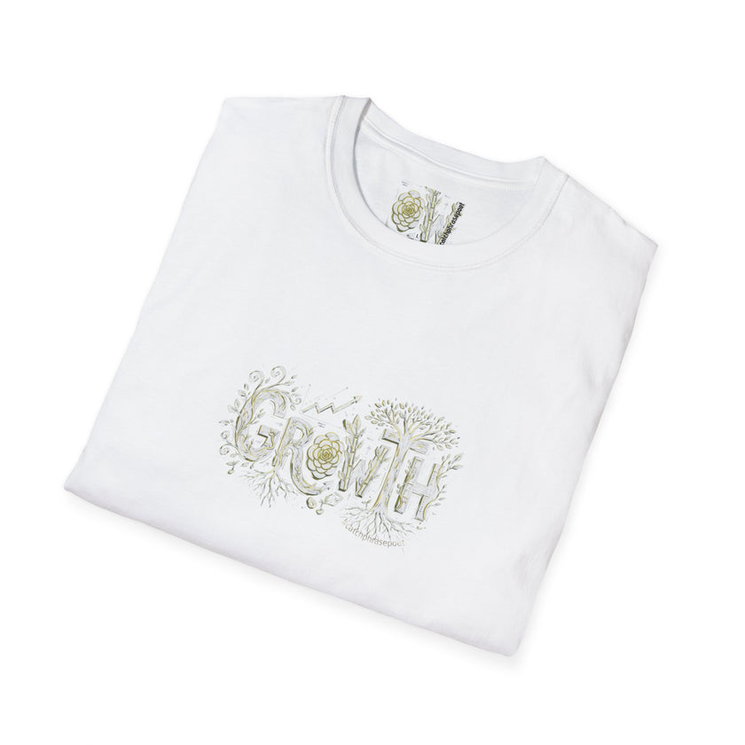 Growth Floral Typography T-Shirt | Botanical Plant Lettering