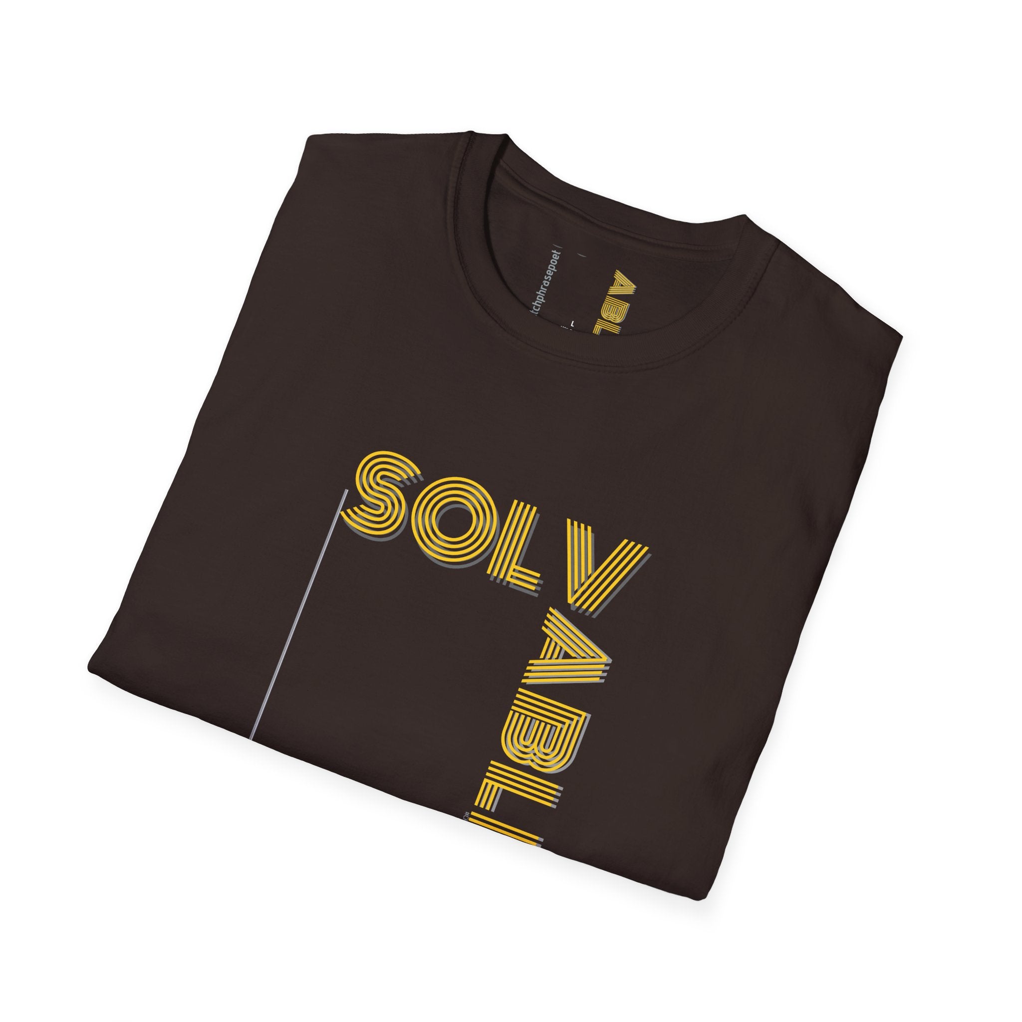 Solvable Graphic T-Shirt — Gold Text Puzzle Design