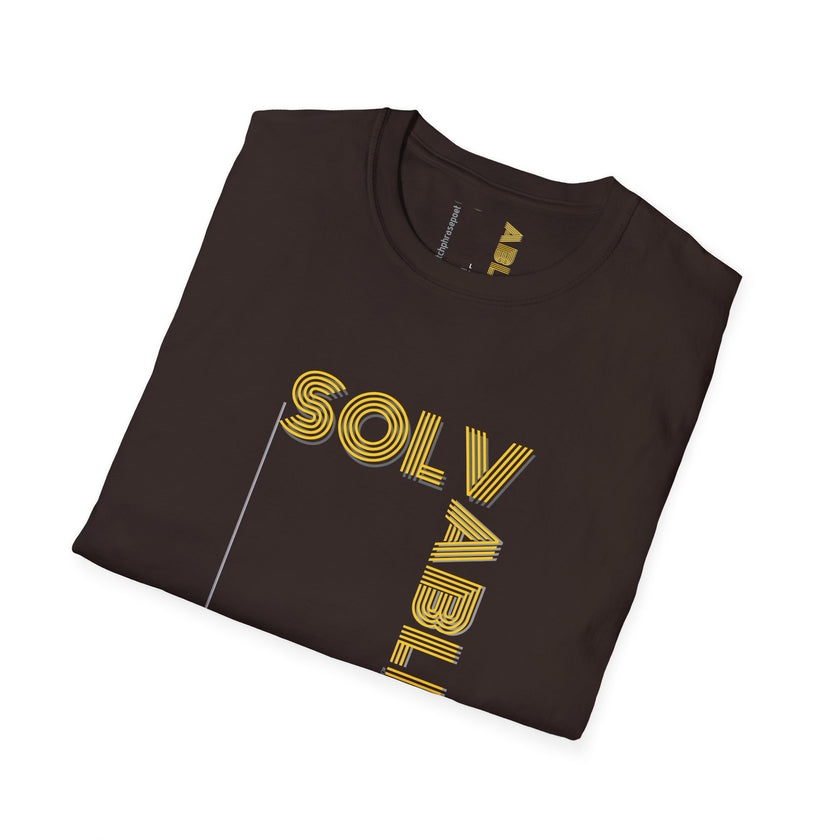Solvable Graphic T-Shirt — Gold Text Puzzle Design