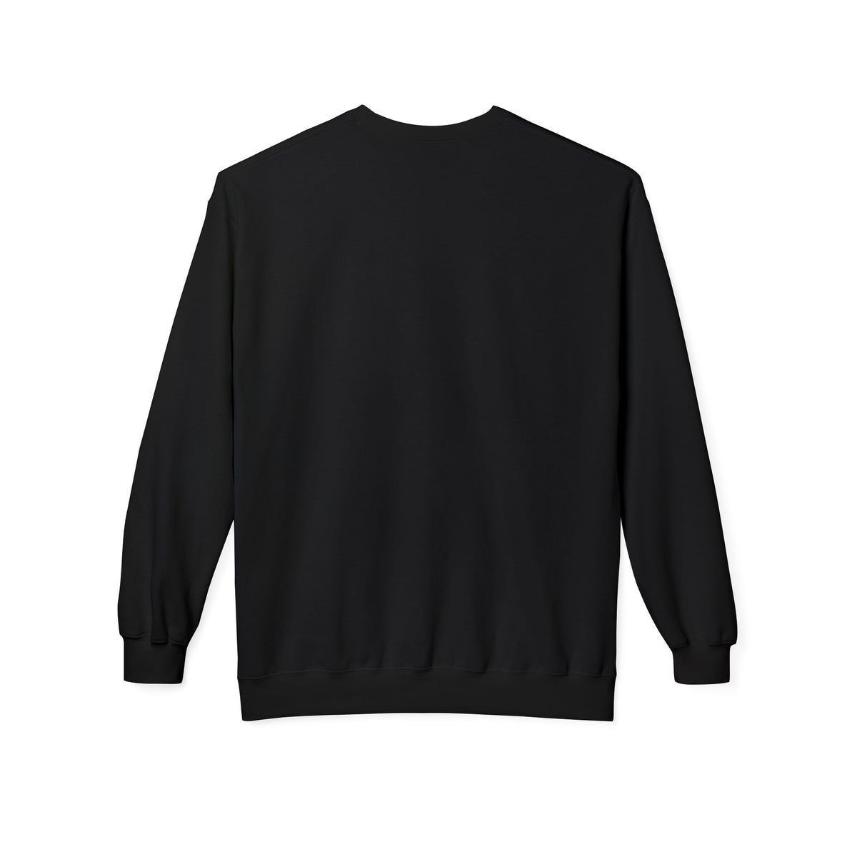Back view of a plain black long sleeve crewneck sweatshirt on white background