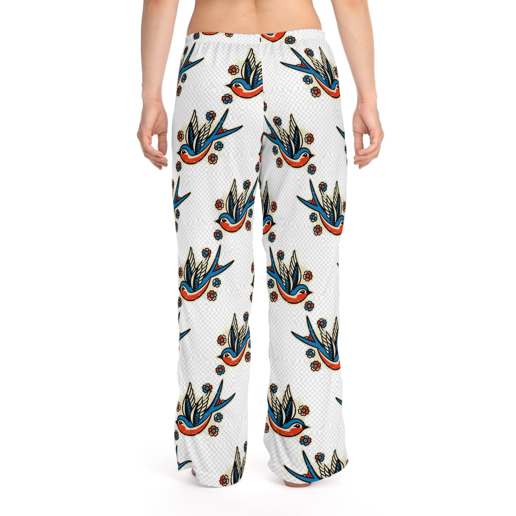 Vintage Swallow Pattern Pajama Pants — Women's Cozy Lounge Sleepwear