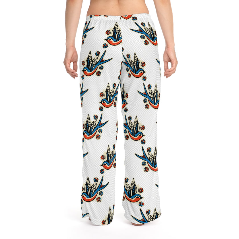 Vintage Swallow Pattern Pajama Pants — Women's Cozy Lounge Sleepwear