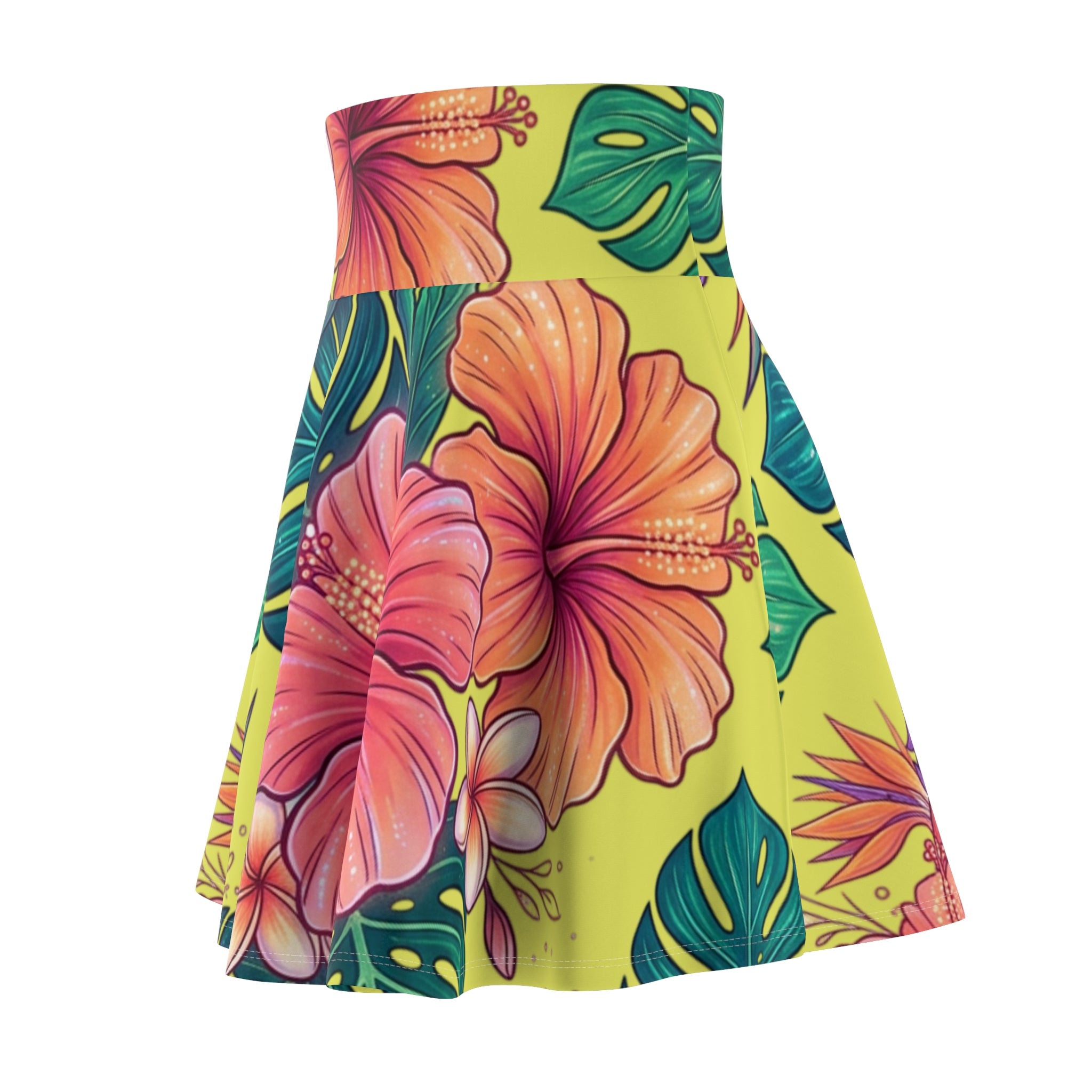 Tropical Hibiscus Skater Skirt — Floral Yellow AOP