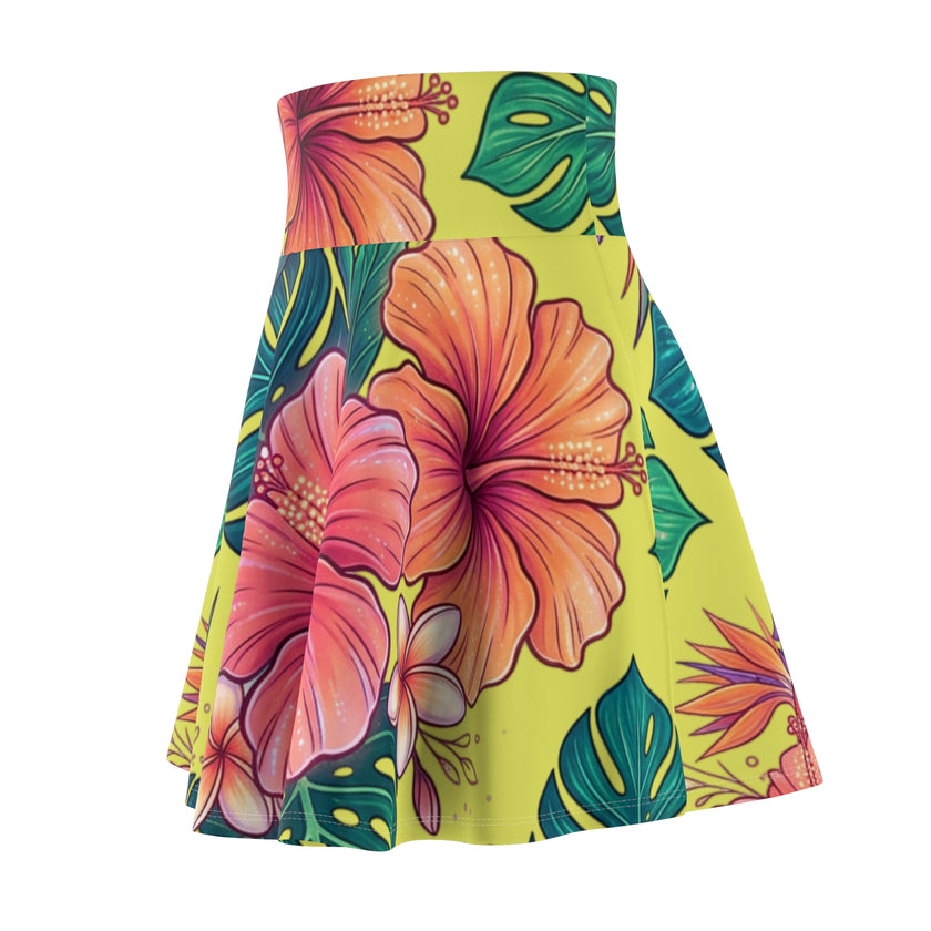 Tropical Hibiscus Skater Skirt — Floral Yellow AOP