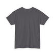 Plain dark gray short sleeve t-shirt, back view, minimalist casual clothing