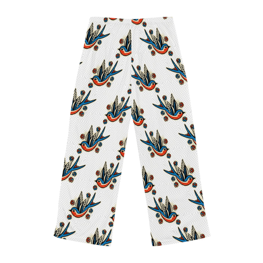 Vintage Swallow Pattern Pajama Pants — Women's Cozy Lounge Sleepwear