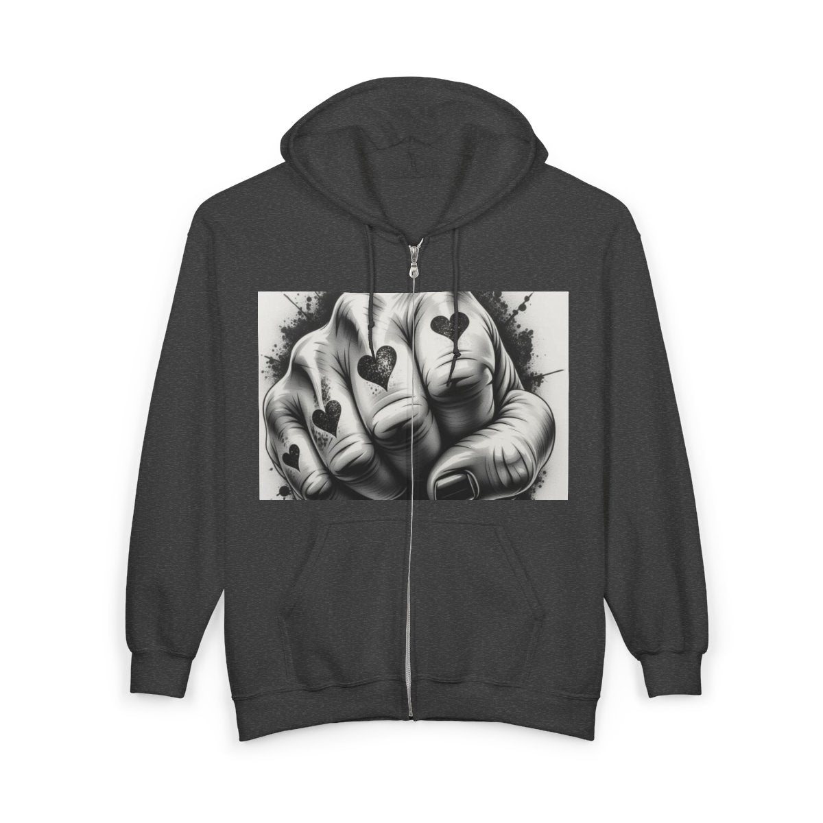 Heart Fist Hoodie, Love Fist Sweatshirt, Full Zip Hooded Jacket, Valentine's Day Gift, Soft Blend Hoodie, Couples Sweatshirt