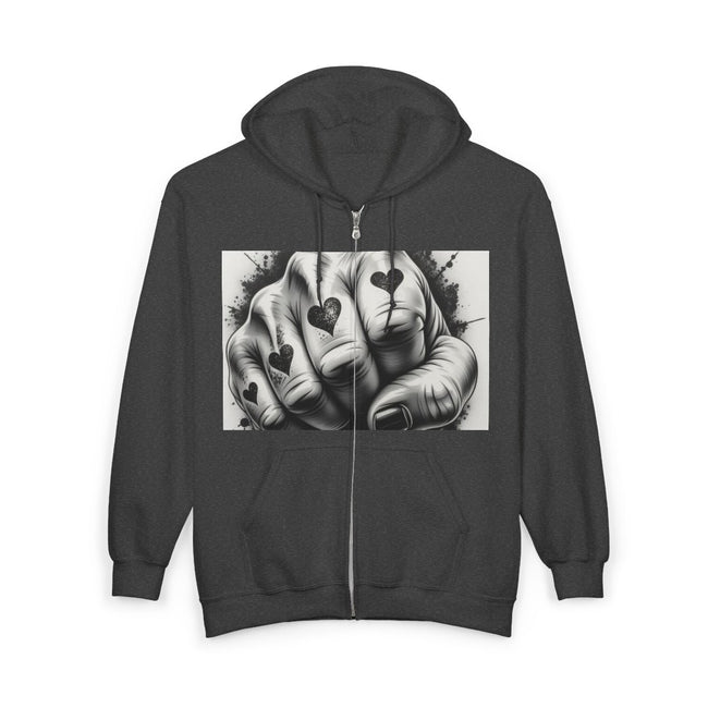 Heart Fist Hoodie, Love Fist Sweatshirt, Full Zip Hooded Jacket, Valentine's Day Gift, Soft Blend Hoodie, Couples Sweatshirt