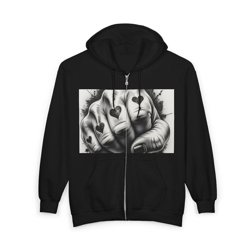 Heart Fist Hoodie, Love Fist Sweatshirt, Full Zip Hooded Jacket, Valentine's Day Gift, Soft Blend Hoodie, Couples Sweatshirt
