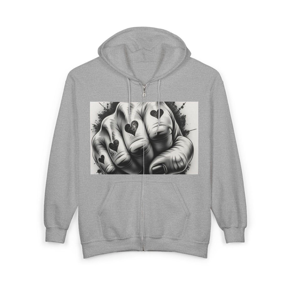 Heart Fist Hoodie, Love Fist Sweatshirt, Full Zip Hooded Jacket, Valentine's Day Gift, Soft Blend Hoodie, Couples Sweatshirt