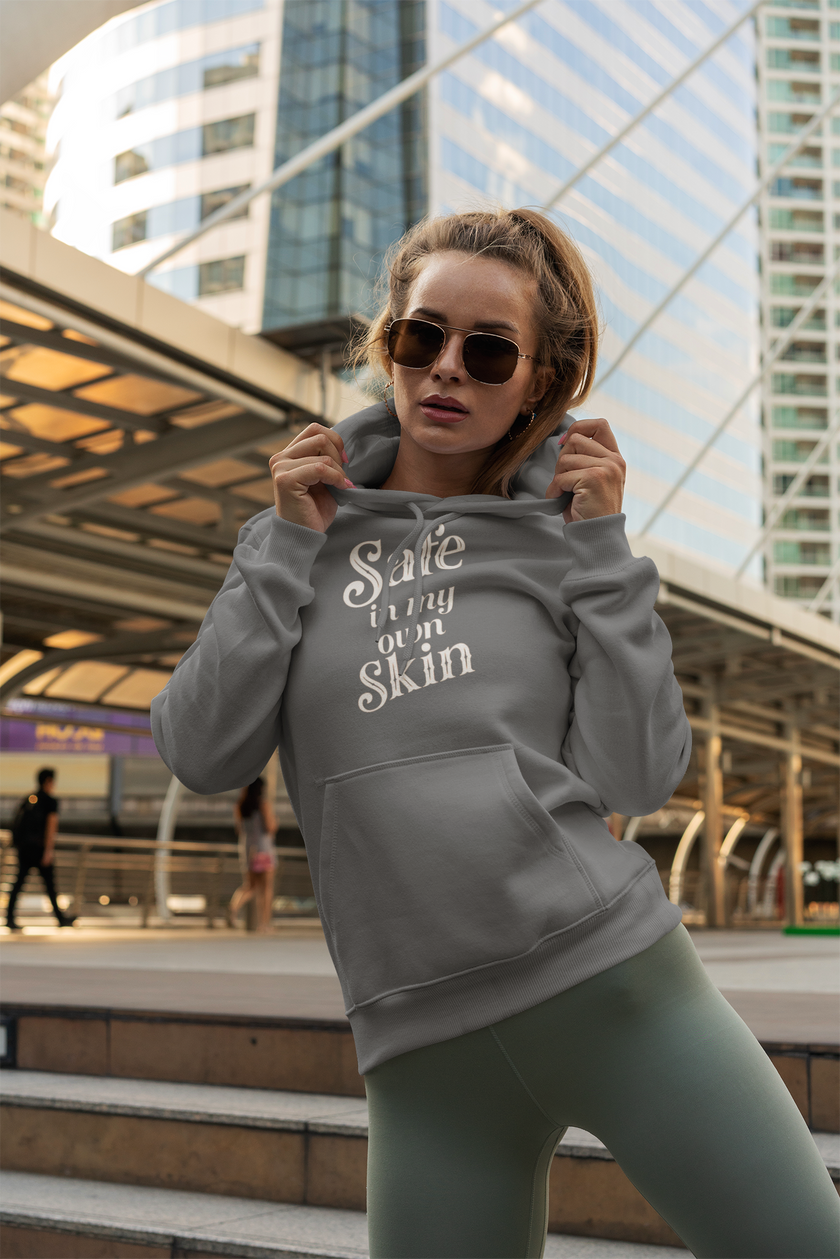 Safe in My Own Skin Hoodie | Long Sleeve Hooded Tee, LowFi Back Print