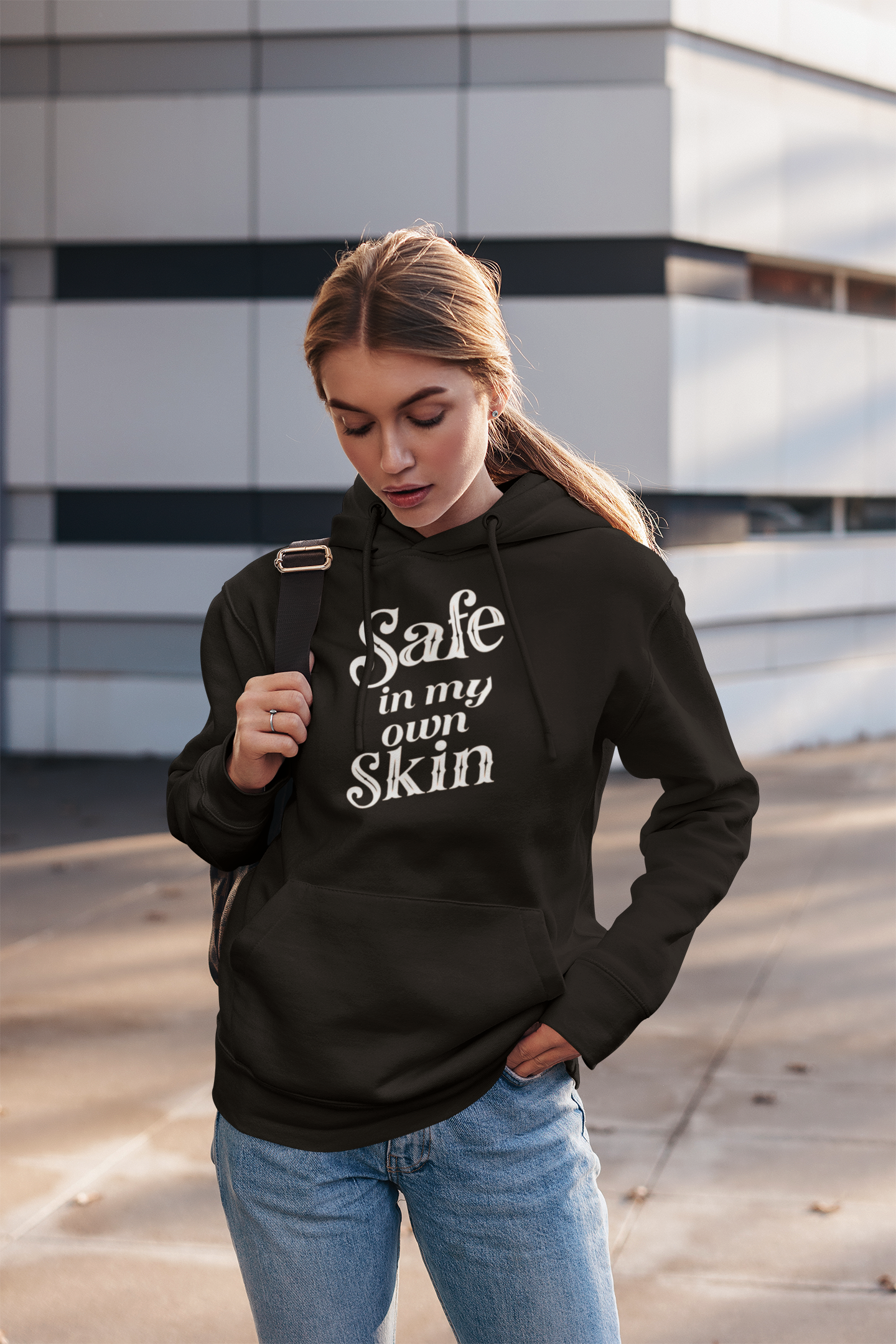 Safe in My Own Skin Hoodie | Long Sleeve Hooded Tee, LowFi Back Print